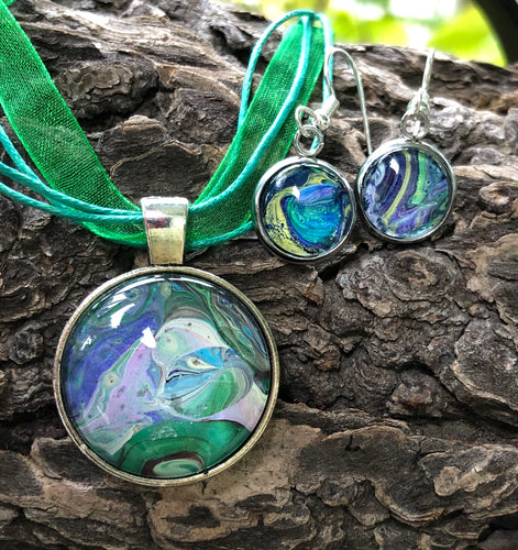 Paint Spill Pendant & Earrings Set